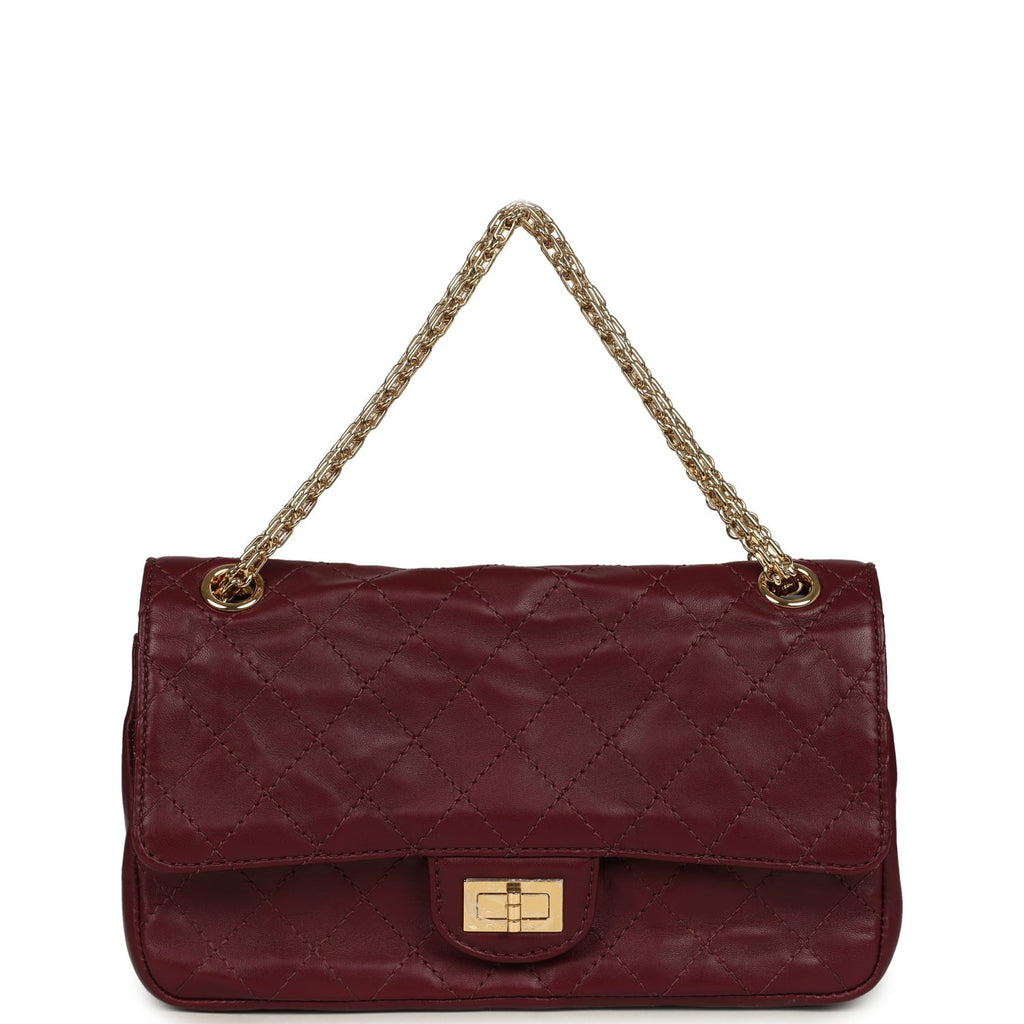 Small "Crush" Reissue 225 2.55 Double Flap Bag Burgundy Lambskin Gold Hardware