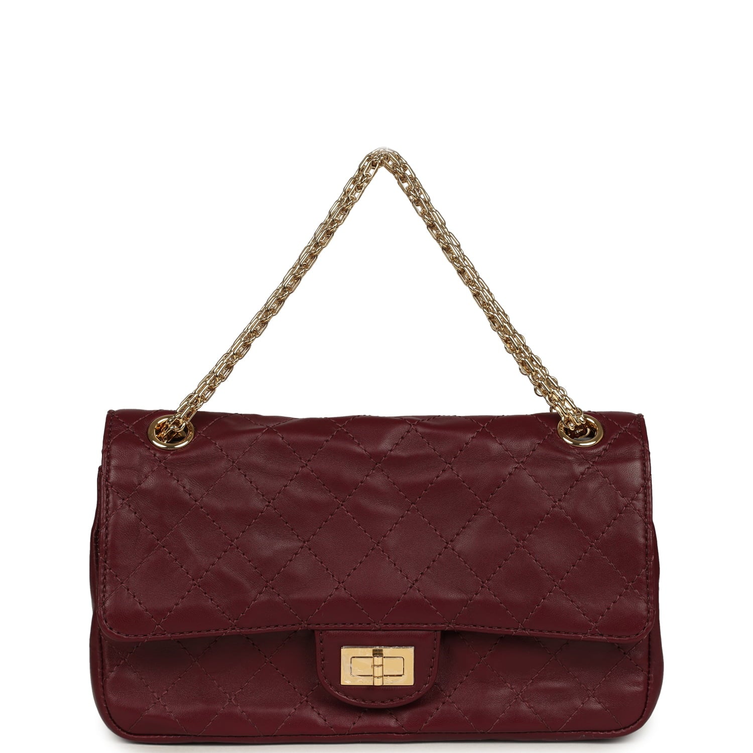 Small "Crush" Reissue 225 2.55 Double Flap Bag Burgundy Lambskin Gold Hardware