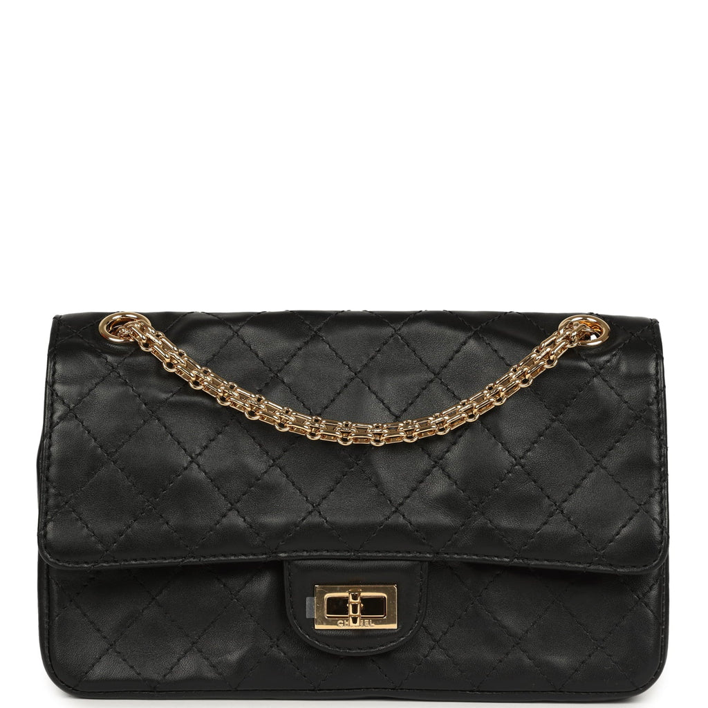 Small "Crush" Reissue 225 2.55 Double Flap Bag Black Lambskin Gold Hardware