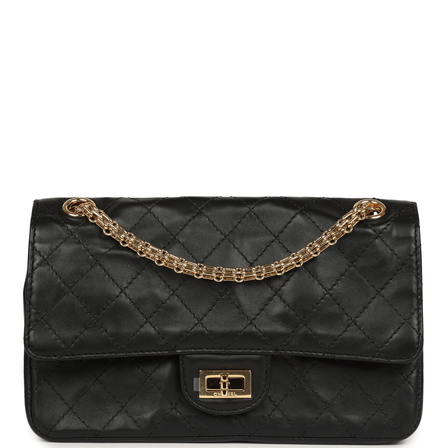 Small "Crush" Reissue 225 2.55 Double Flap Bag Black Lambskin Gold Hardware