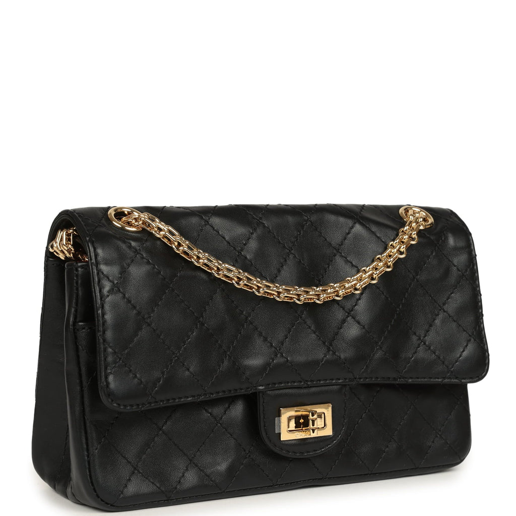 Small "Crush" Reissue 225 2.55 Double Flap Bag Black Lambskin Gold Hardware