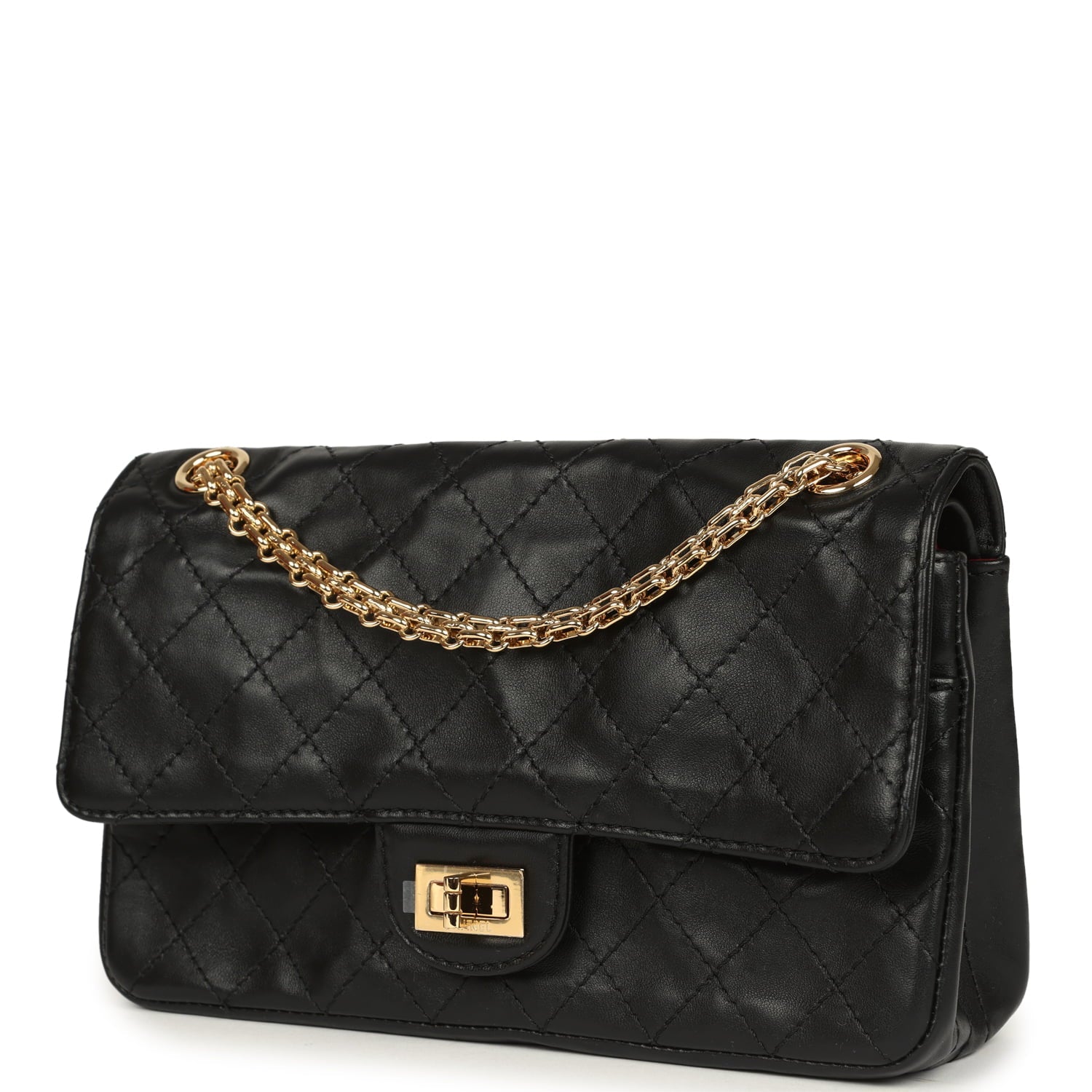 Small "Crush" Reissue 225 2.55 Double Flap Bag Black Lambskin Gold Hardware