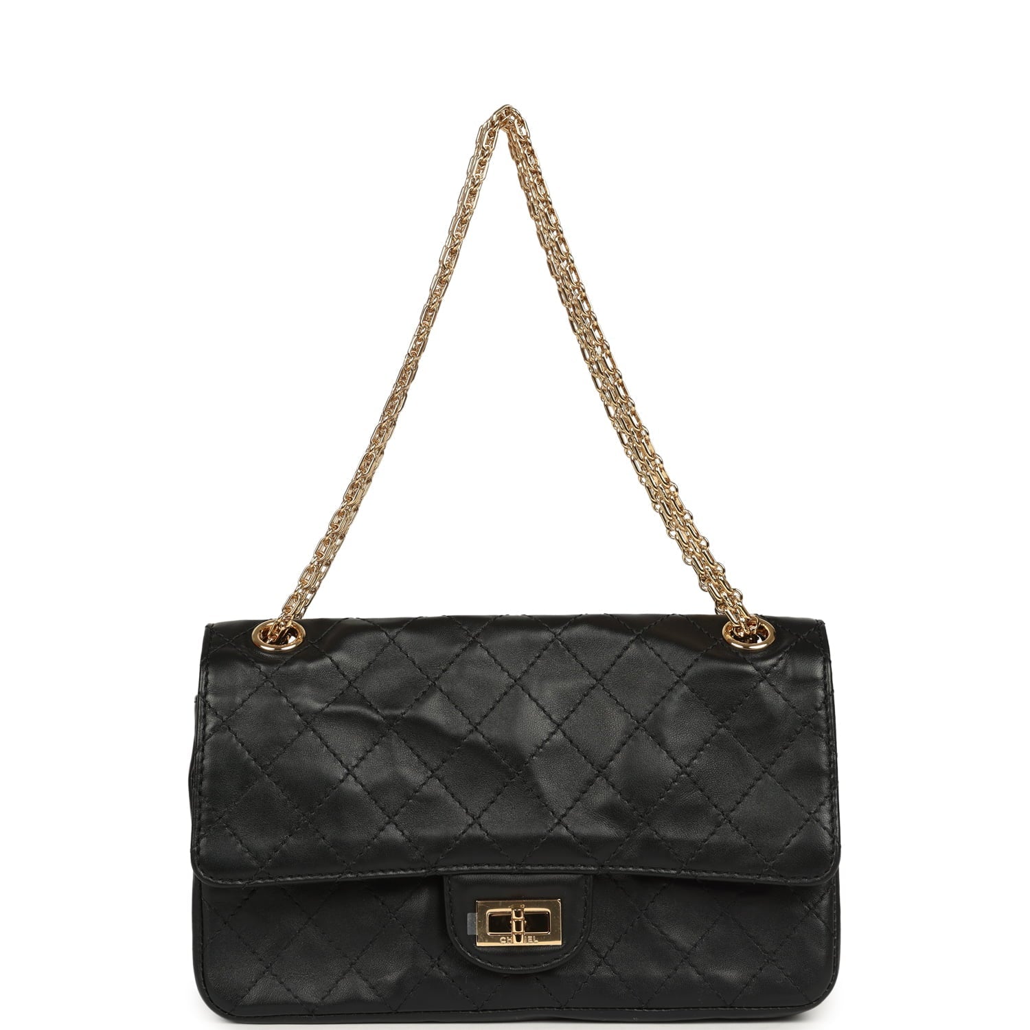 Small "Crush" Reissue 225 2.55 Double Flap Bag Black Lambskin Gold Hardware