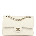 Small Classic Double Flap Bag Off White Shiny Caviar Light Gold Hardware