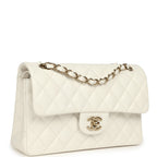 Small Classic Double Flap Bag Off White Shiny Caviar Light Gold Hardware