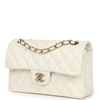 Small Classic Double Flap Bag Off White Shiny Caviar Light Gold Hardware