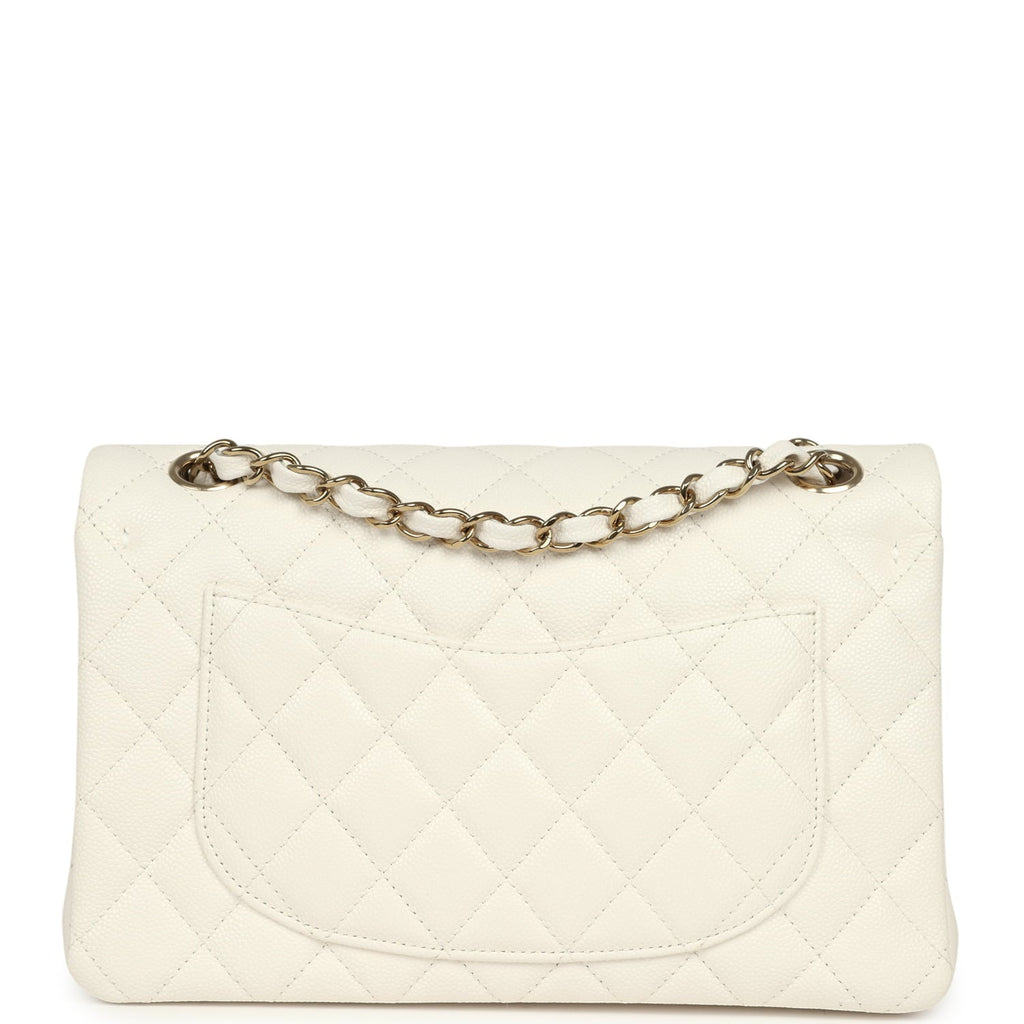 Small Classic Double Flap Bag Off White Shiny Caviar Light Gold Hardware