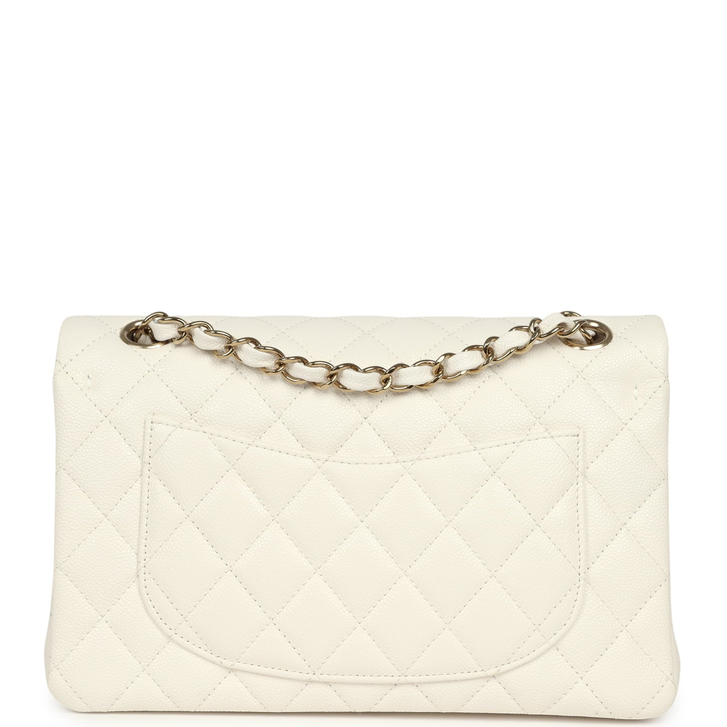 Small Classic Double Flap Bag Off White Shiny Caviar Light Gold Hardware