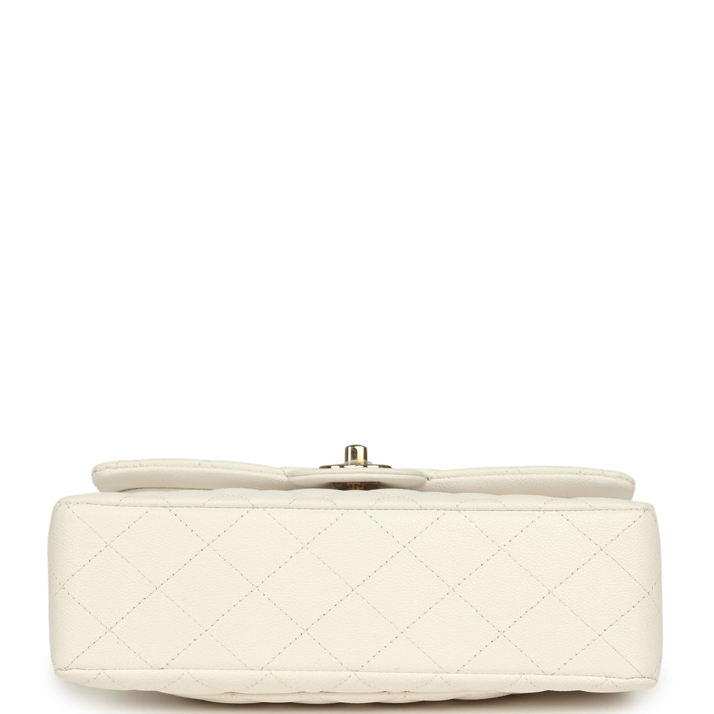 Small Classic Double Flap Bag Off White Shiny Caviar Light Gold Hardware