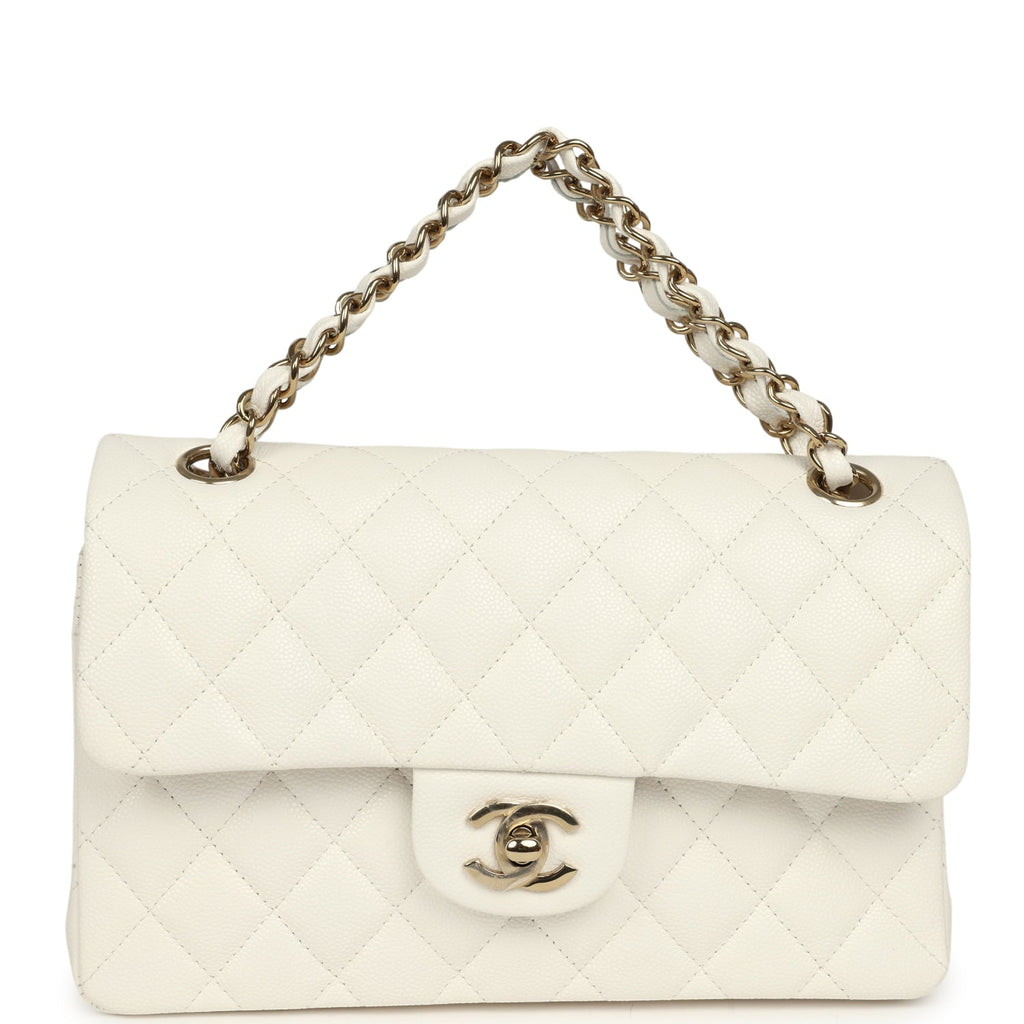 Small Classic Double Flap Bag Off White Shiny Caviar Light Gold Hardware