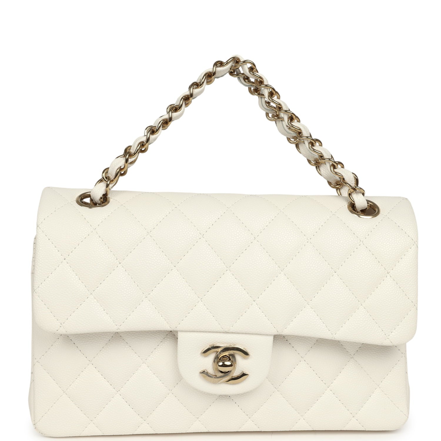 Small Classic Double Flap Bag Off White Shiny Caviar Light Gold Hardware