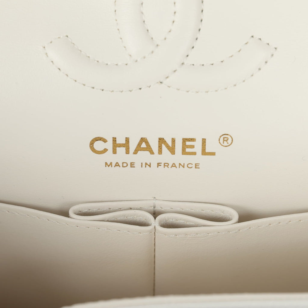 Small Classic Double Flap Bag Off White Shiny Caviar Light Gold Hardware