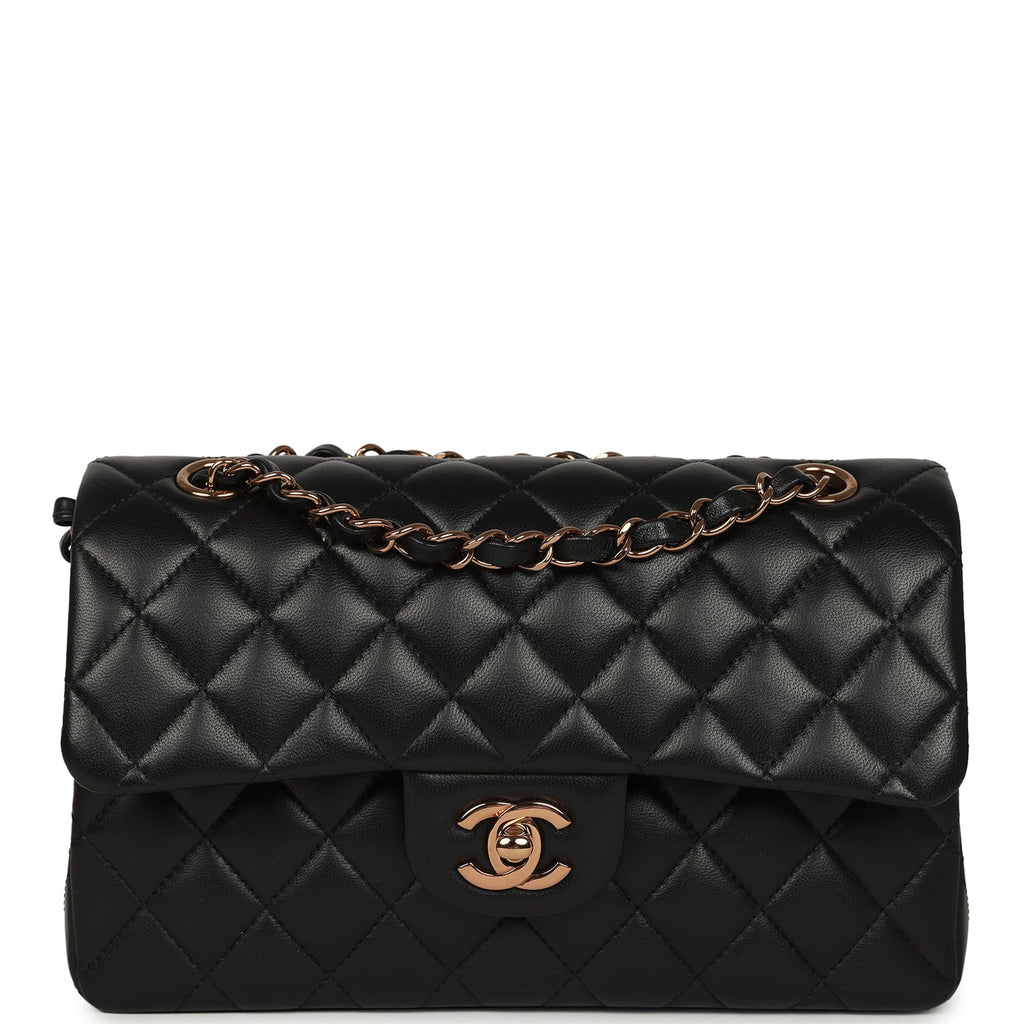 Small Classic Double Flap Bag Black Lambskin Rose Gold Hardware