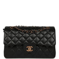 Small Classic Double Flap Bag Black Lambskin Rose Gold Hardware