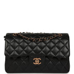 Small Classic Double Flap Bag Black Lambskin Rose Gold Hardware