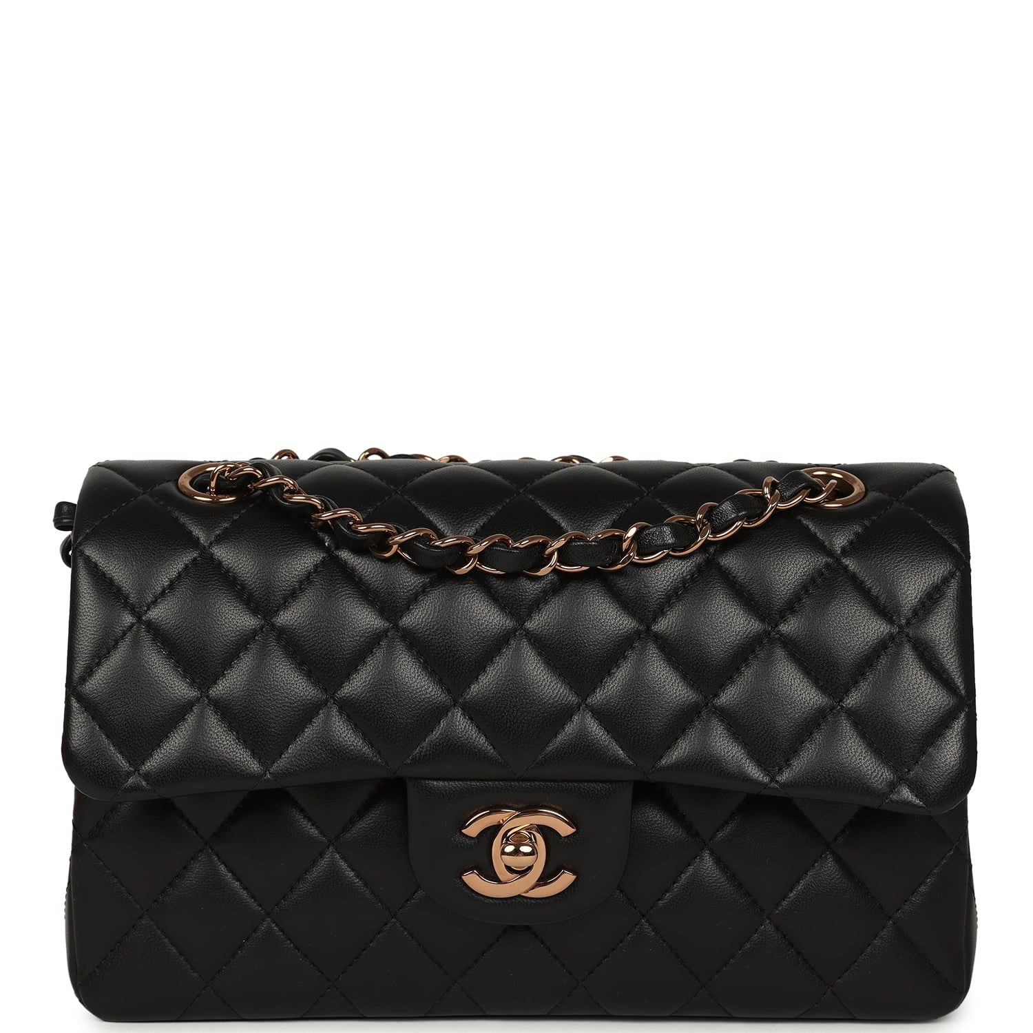 Small Classic Double Flap Bag Black Lambskin Rose Gold Hardware