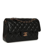 Small Classic Double Flap Bag Black Lambskin Rose Gold Hardware