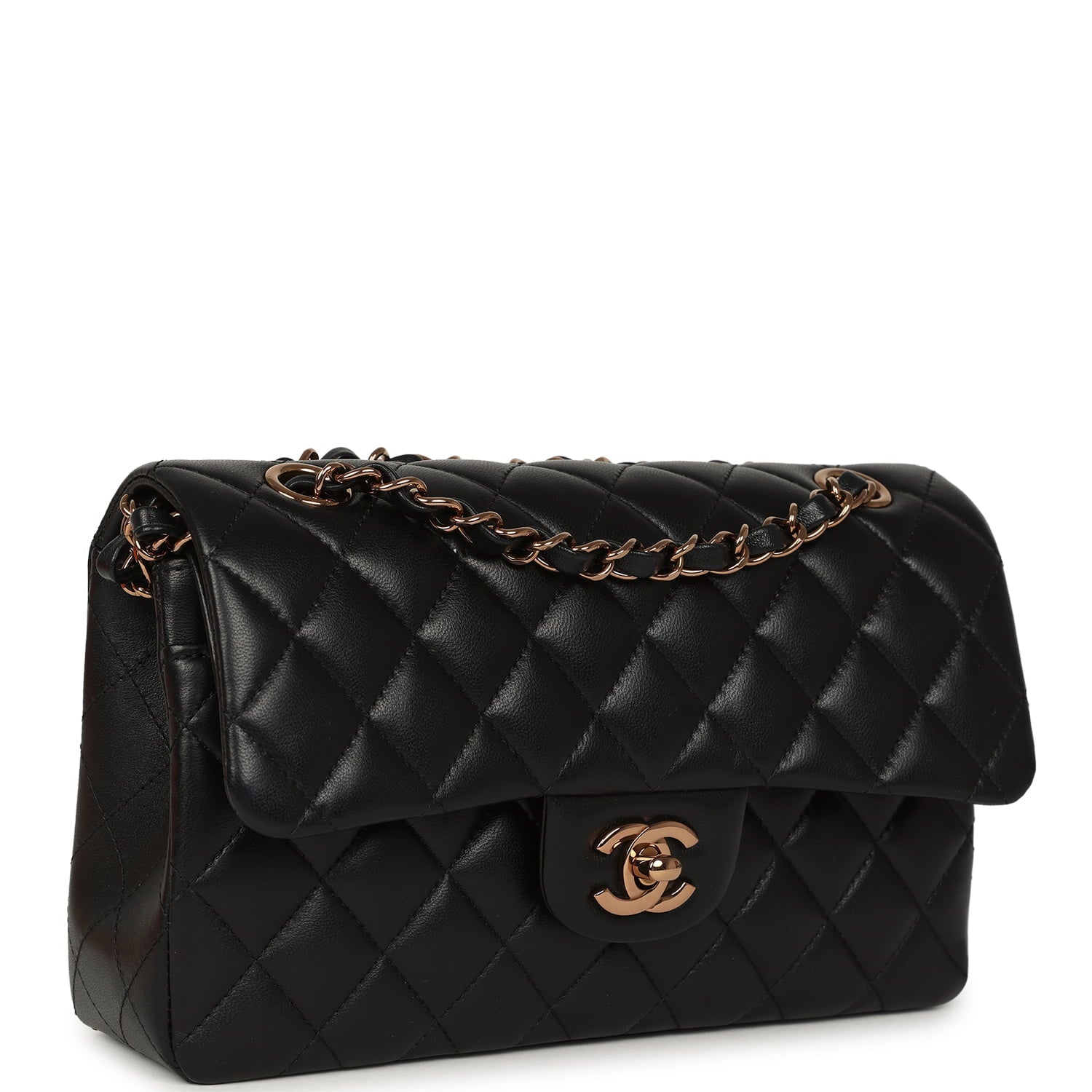 Small Classic Double Flap Bag Black Lambskin Rose Gold Hardware