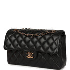Small Classic Double Flap Bag Black Lambskin Rose Gold Hardware