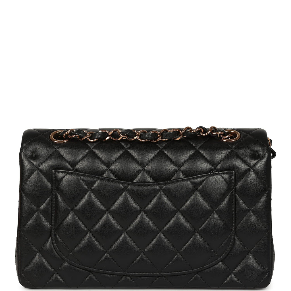Small Classic Double Flap Bag Black Lambskin Rose Gold Hardware