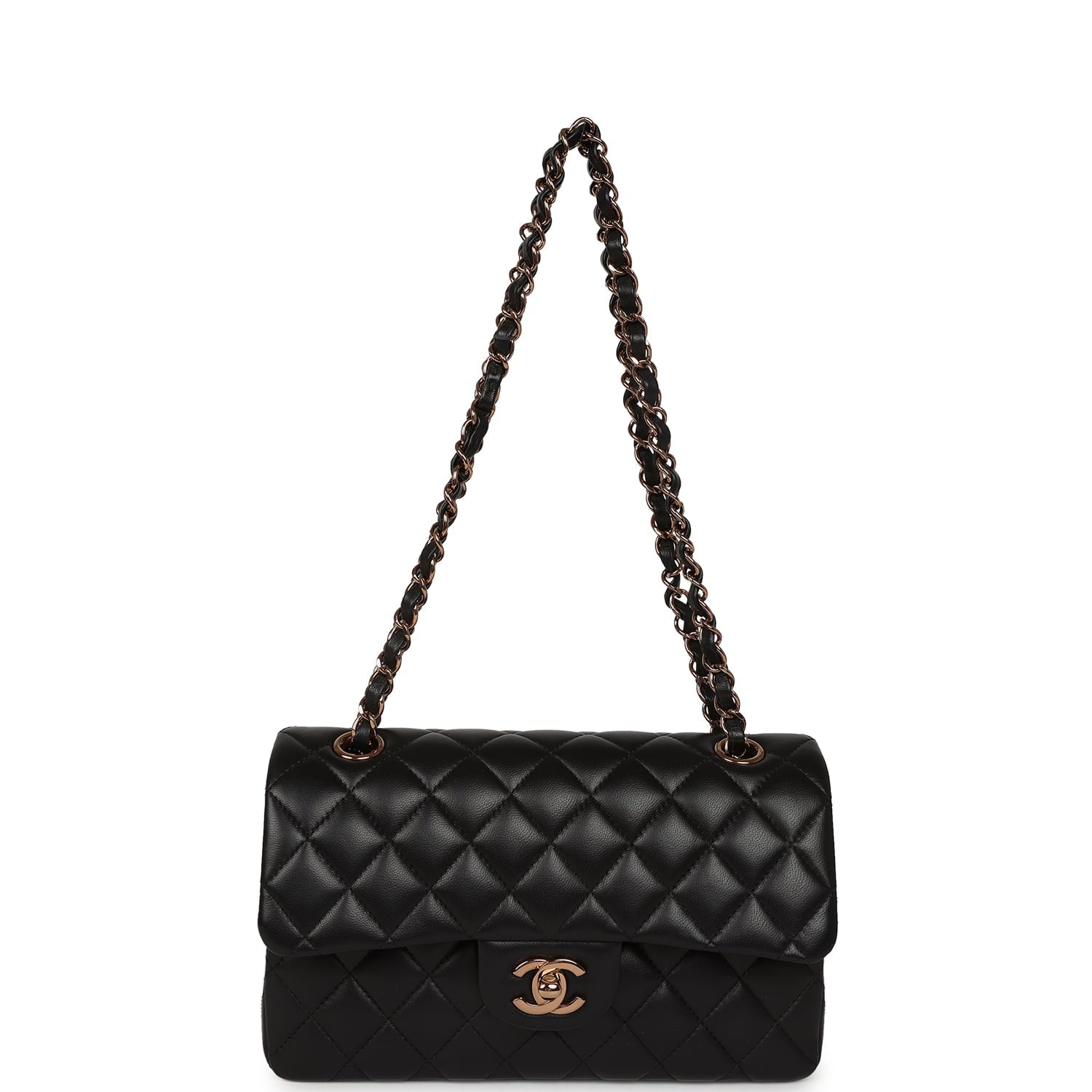 Small Classic Double Flap Bag Black Lambskin Rose Gold Hardware