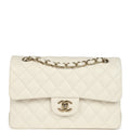 Small Classic Double Flap Bag White Shiny Caviar Light Gold Hardware