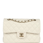Small Classic Double Flap Bag White Shiny Caviar Light Gold Hardware