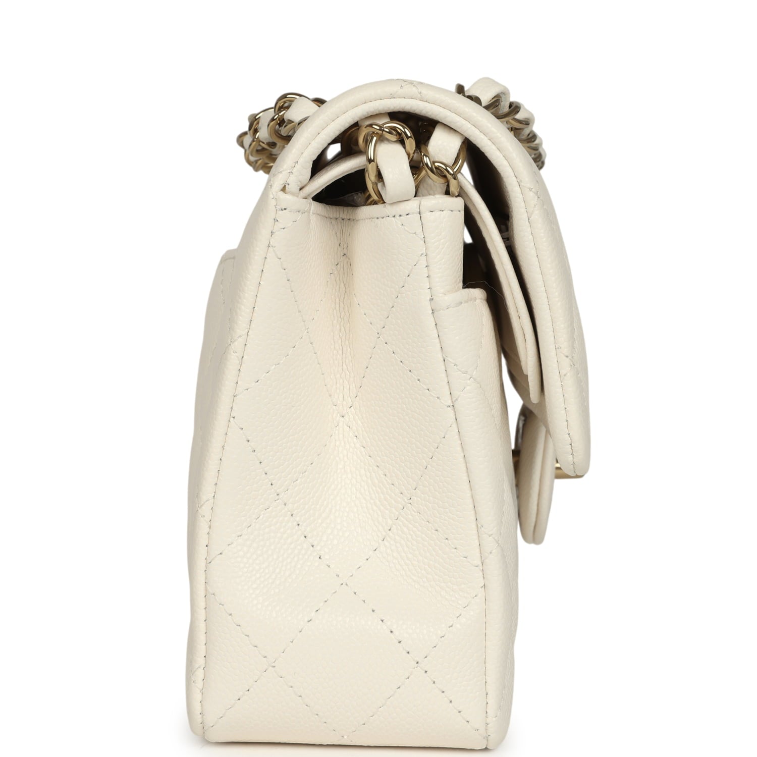 Small Classic Double Flap Bag White Shiny Caviar Light Gold Hardware