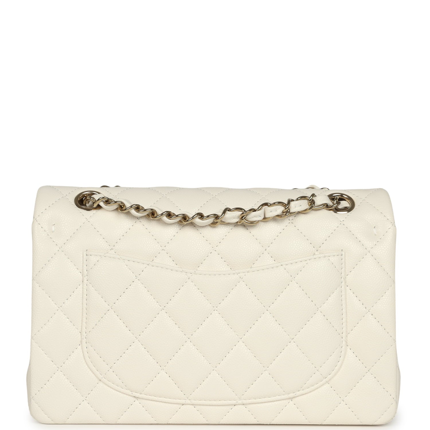 Small Classic Double Flap Bag White Shiny Caviar Light Gold Hardware