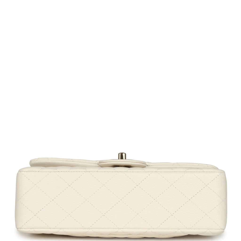 Small Classic Double Flap Bag White Shiny Caviar Light Gold Hardware