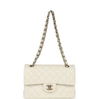 Small Classic Double Flap Bag White Shiny Caviar Light Gold Hardware