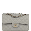 Small Classic Double Flap Bag Light Grey Caviar Light Gold Hardware