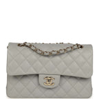 Small Classic Double Flap Bag Light Grey Caviar Light Gold Hardware