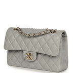 Small Classic Double Flap Bag Light Grey Caviar Light Gold Hardware