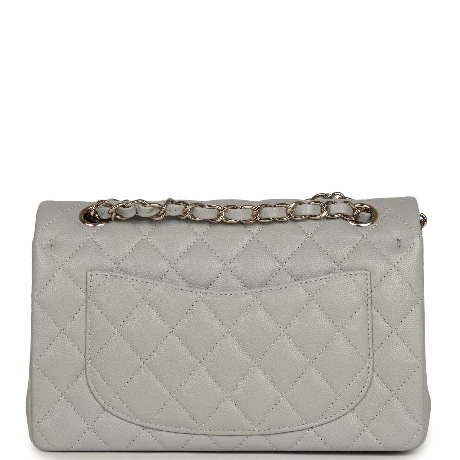 Small Classic Double Flap Bag Light Grey Caviar Light Gold Hardware