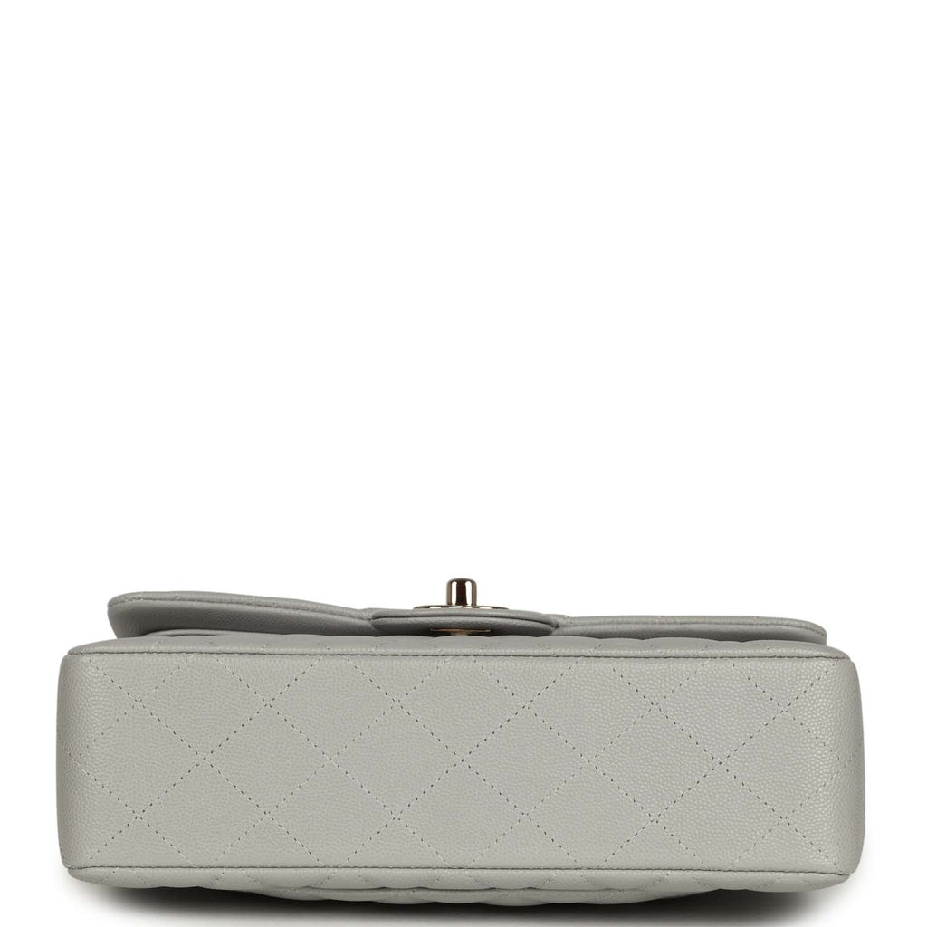 Small Classic Double Flap Bag Light Grey Caviar Light Gold Hardware