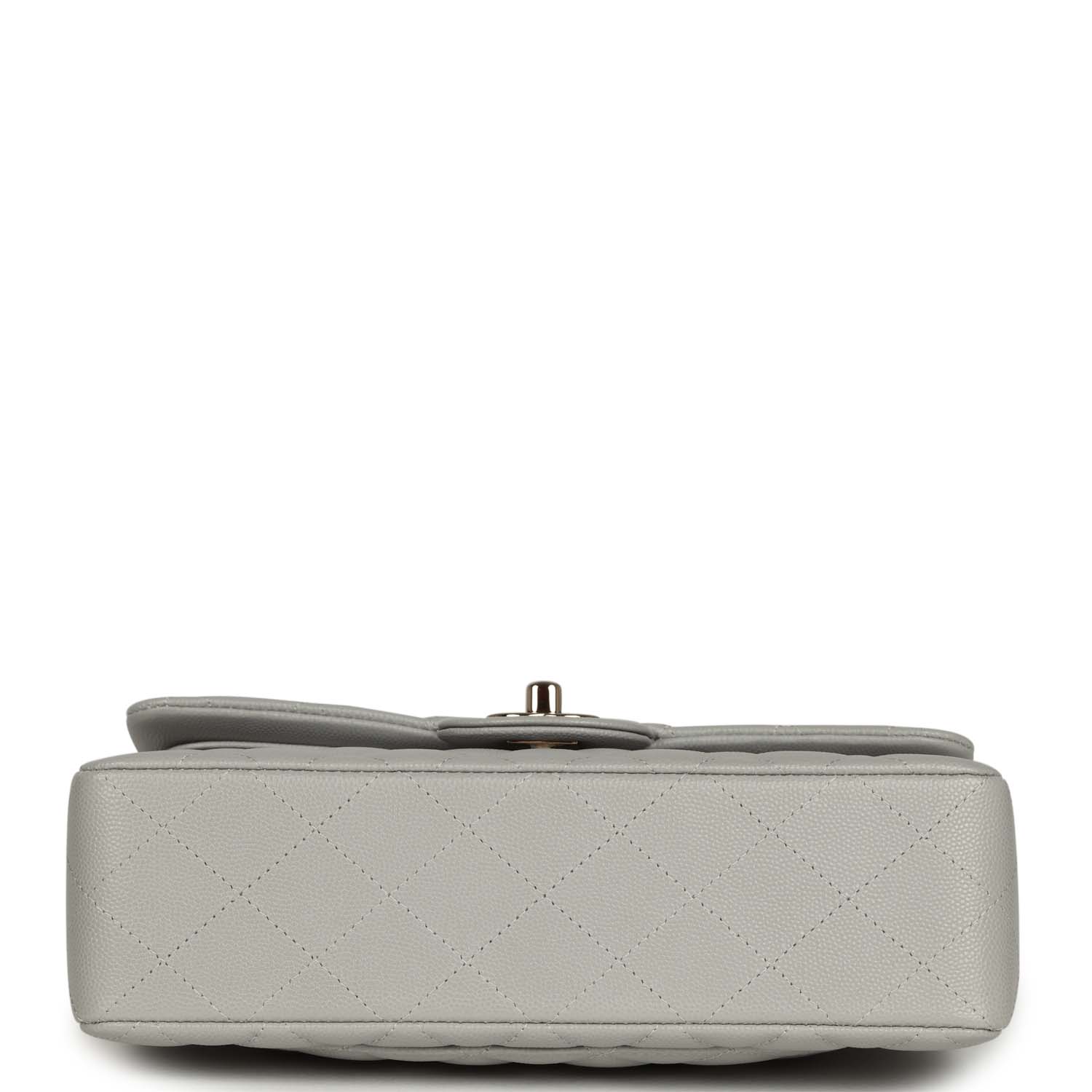 Small Classic Double Flap Bag Light Grey Caviar Light Gold Hardware