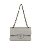 Small Classic Double Flap Bag Light Grey Caviar Light Gold Hardware