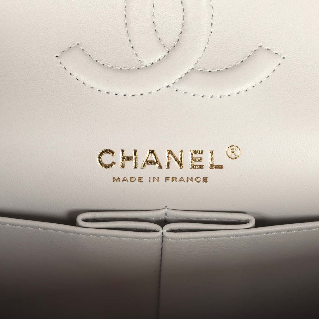 Small Classic Double Flap Bag Light Grey Caviar Light Gold Hardware
