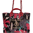 Medium Deauville Shopping Tote Grey and Pink Tropical Floral Velvet Light Gold Hardware