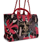 Medium Deauville Shopping Tote Grey and Pink Tropical Floral Velvet Light Gold Hardware