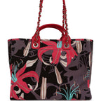 Medium Deauville Shopping Tote Grey and Pink Tropical Floral Velvet Light Gold Hardware