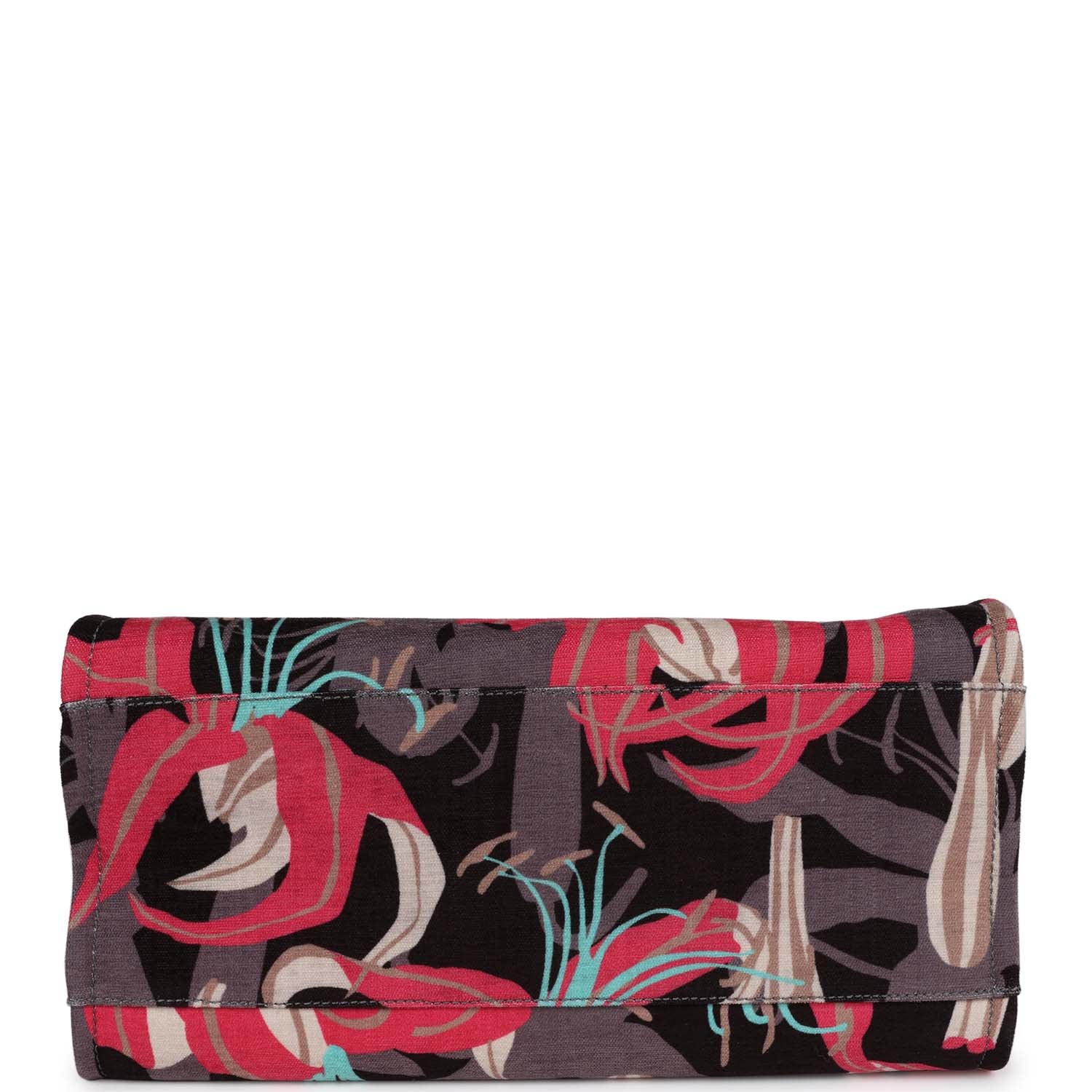 Medium Deauville Shopping Tote Grey and Pink Tropical Floral Velvet Light Gold Hardware