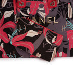 Medium Deauville Shopping Tote Grey and Pink Tropical Floral Velvet Light Gold Hardware