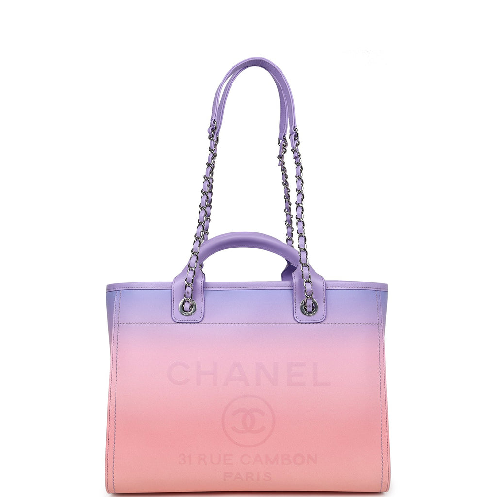 Small Deauville Shopping Tote Pink and Purple Ombre Calfskin Silver Hardware
