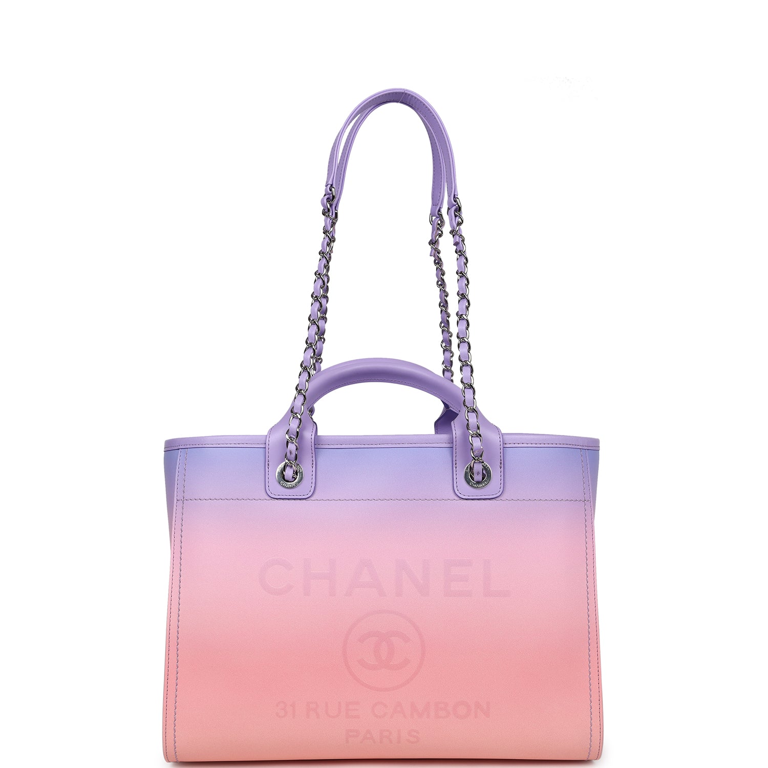 Small Deauville Shopping Tote Pink and Purple Ombre Calfskin Silver Hardware