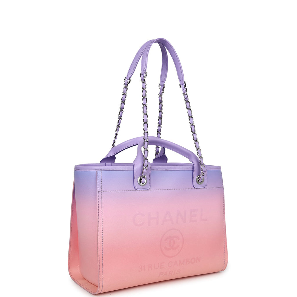 Small Deauville Shopping Tote Pink and Purple Ombre Calfskin Silver Hardware