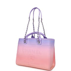 Small Deauville Shopping Tote Pink and Purple Ombre Calfskin Silver Hardware
