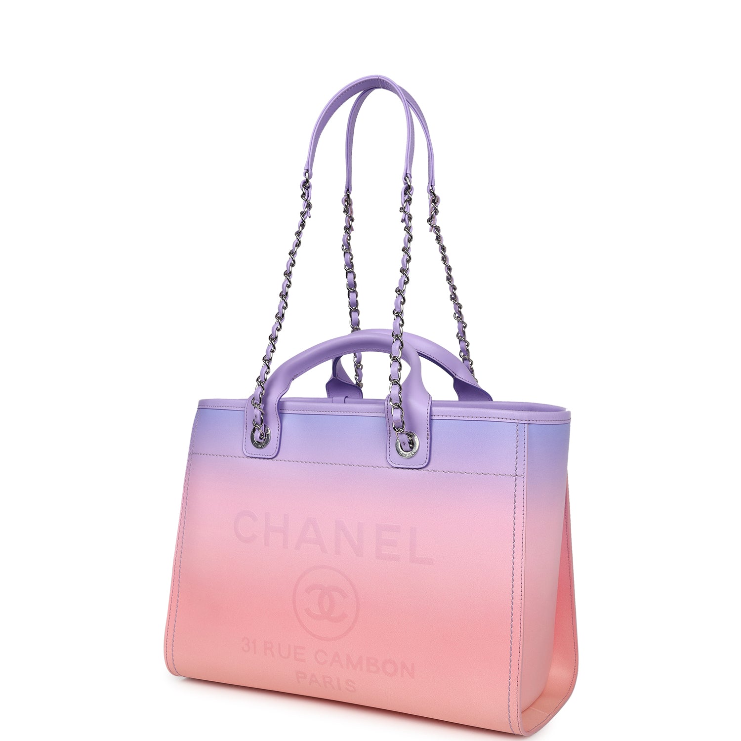 Small Deauville Shopping Tote Pink and Purple Ombre Calfskin Silver Hardware