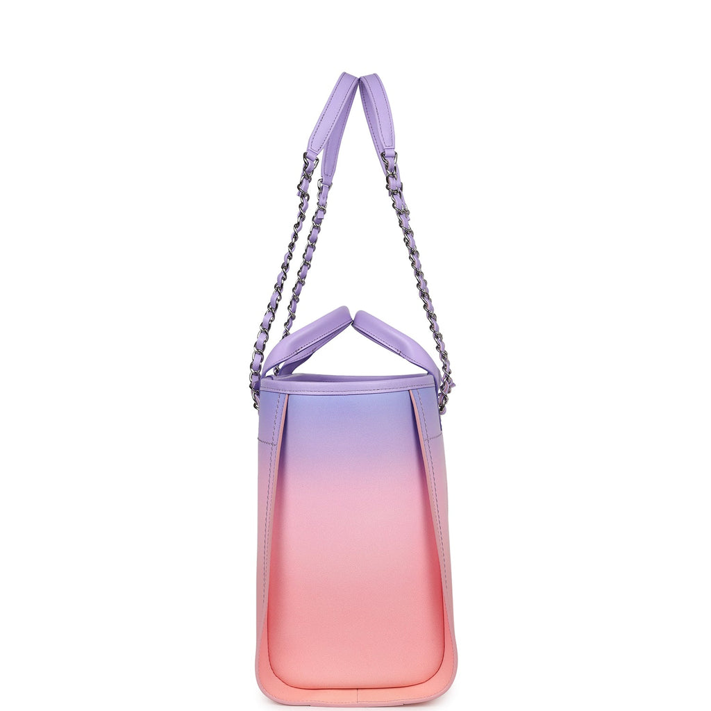 Small Deauville Shopping Tote Pink and Purple Ombre Calfskin Silver Hardware